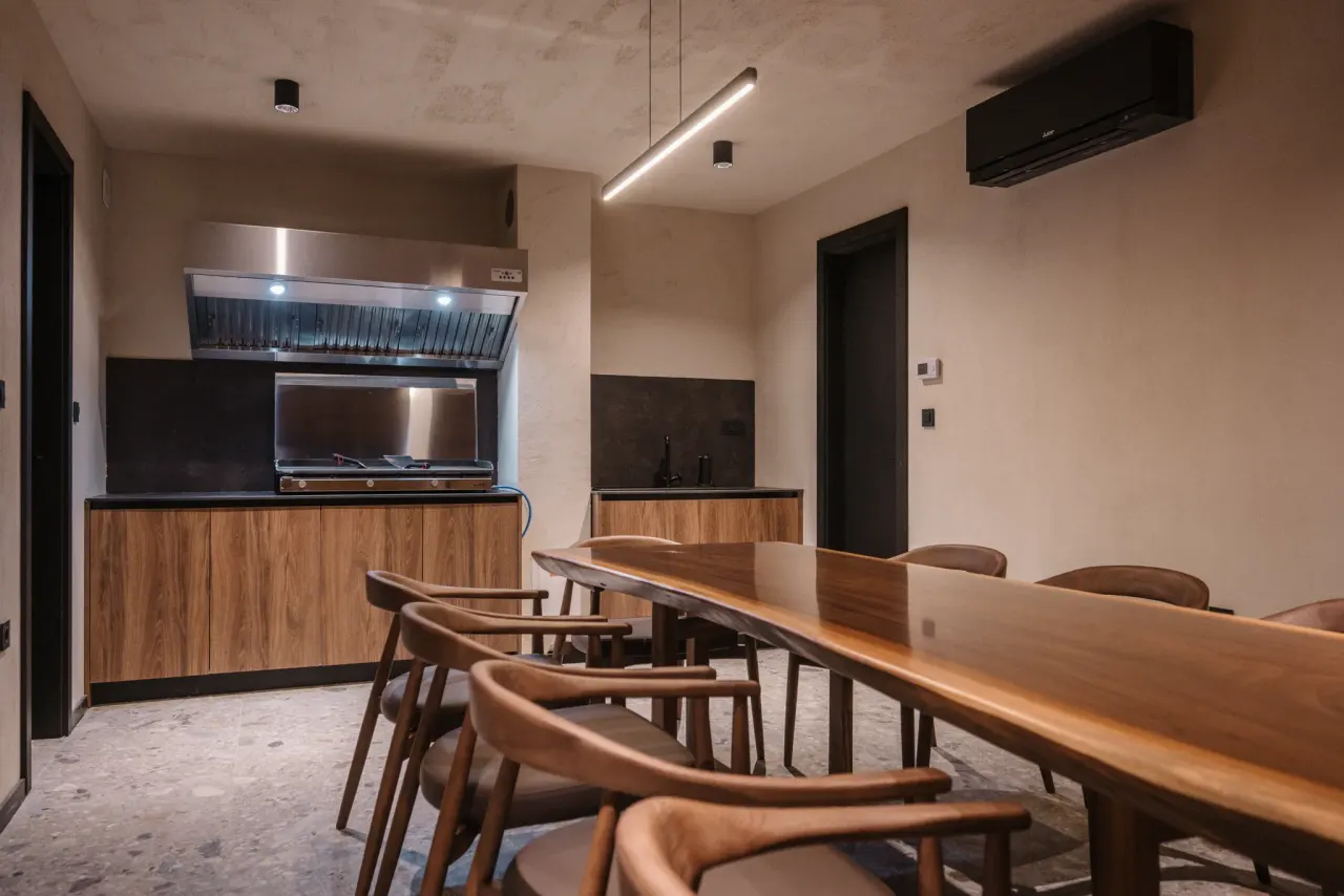 The konoba tavern with its dining table and built-in grill